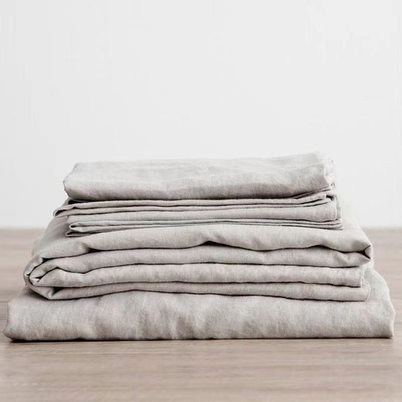 Pure Linen Bed Sheet Set | Breathable Natural Flax Farmhouse Bedding | 100% Washed Linen Sheets with Pillowcases |