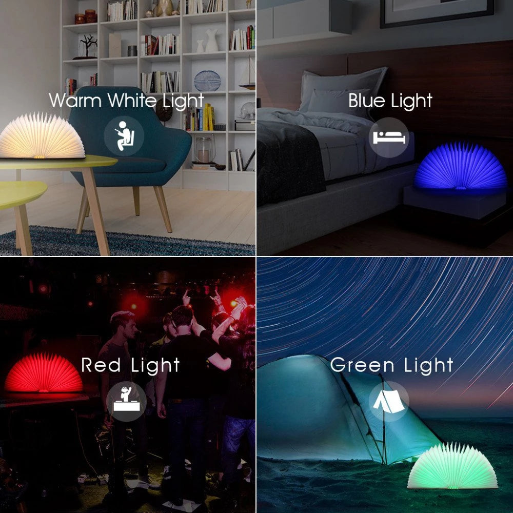 IllumiRead Multicolor Book Night Light | 360° Foldable LED Desk Lamp | USB Charged with Eye Protection and Wood Grain Finish | Ideal for Reading, Decor, and Portable Use