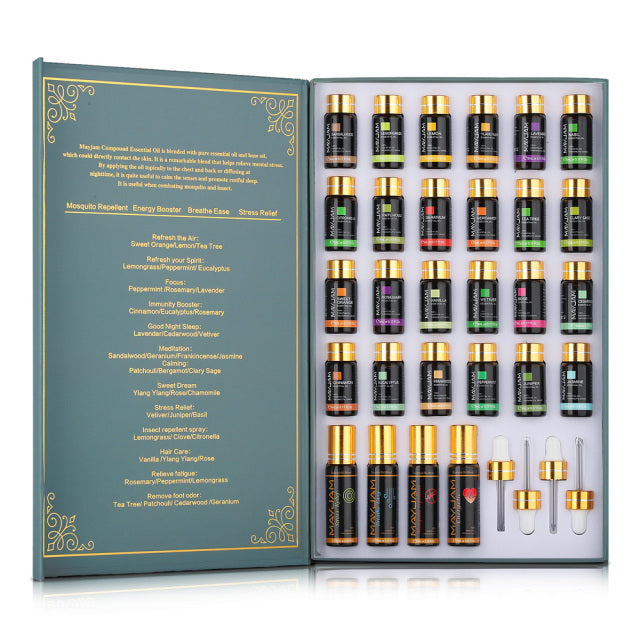 Essence of Nature 28-Piece Essential Oils Gift Set | Aromatherapy for Stress Relief and Wellness | Versatile Uses for Home, Bath, and DIY Projects