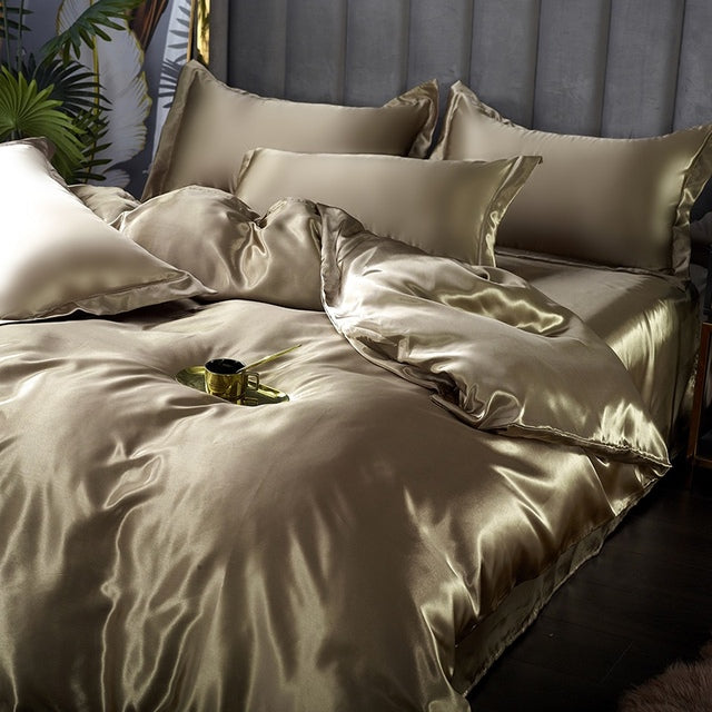 Luxurious Mulberry Silk Bedding Set: Elevate Your Sleep with Satin Softness & Solid Colors | Available in Twin, Full, and Queen Sizes