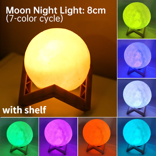 LunarGlow 3D Moon Lamp | LED Night Light with Colorful & Warm Glow | Safe and Gentle Lighting | Ideal for Bedroom Decor and Children’s Gift | Available in 8cm and 12cm Sizes