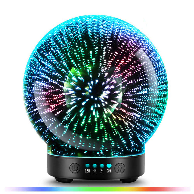 3D Glass Aroma Diffuser | Ultrasonic Essential Oil Humidifier with Firework LED Display | 100ml Capacity | 7 Color-Changing Modes | Auto Shut-Off Safety Feature